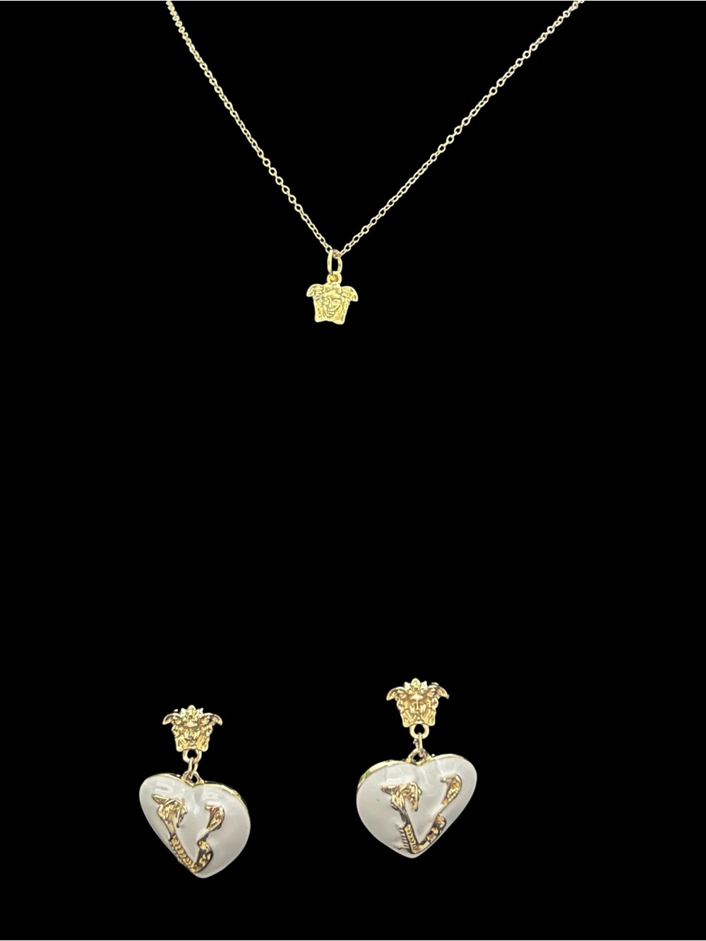 VERSACE- Gold & cream earrings & Heart Pendant Necklace set- fashion Jewelry